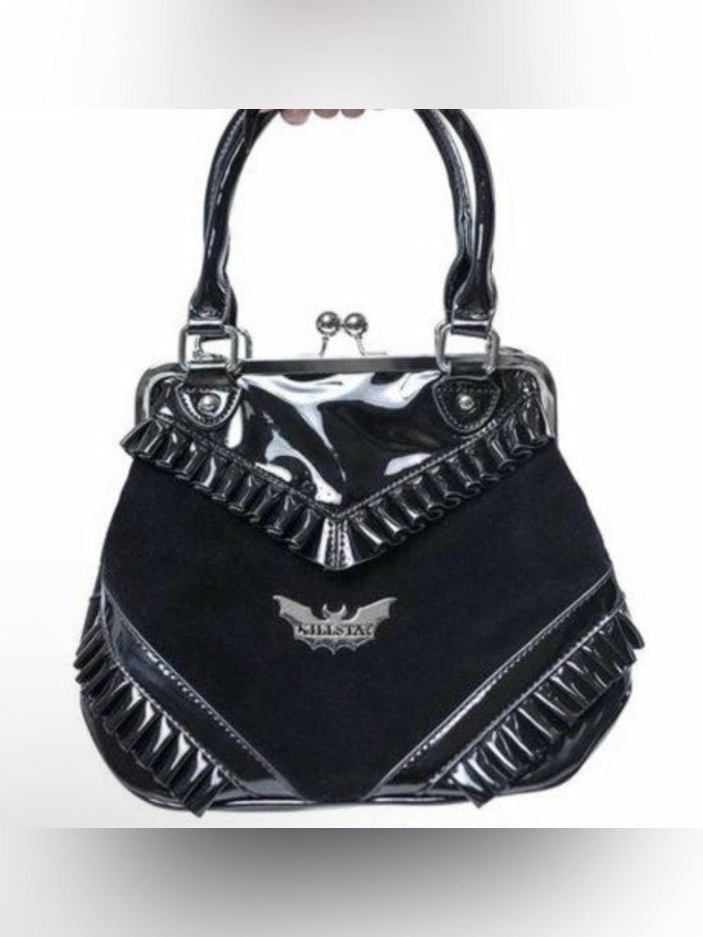 Killstar Black Velvet Vinyl Ruffle Kisslock Purse Bag